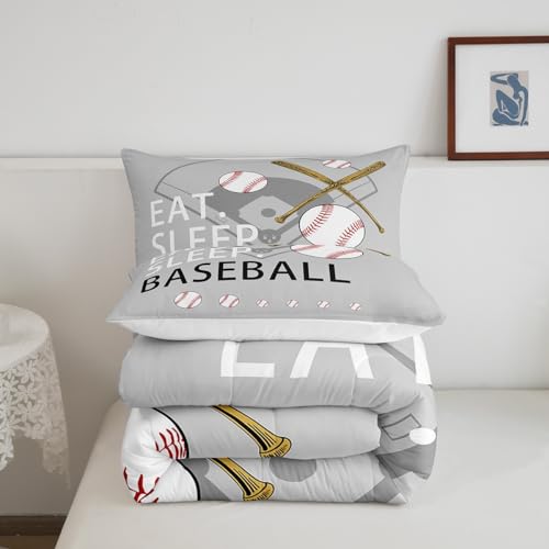 Image of Feelyou Baseball Comforter Set Grey Bedding Queen Size for Kids Women