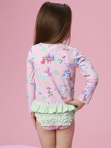 Image of RuffleButts Baby /Toddler Girls Long Sleeve Rash Guard UPF50+ Sun Protected Bikini Swimsuit