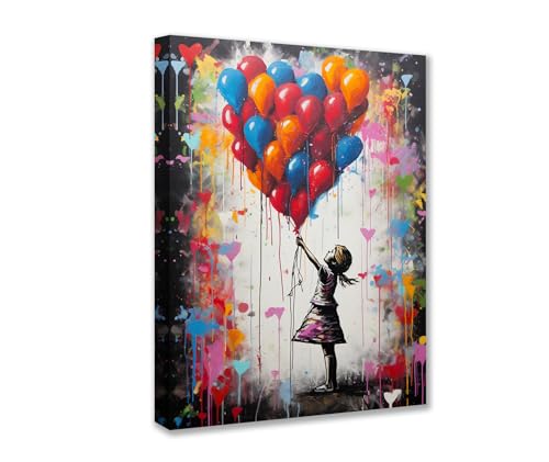 Tucocoo Wall Art for Living Room Colorful Balloon Pictures 1 Piece Canvas Banksy Little Girl Wall Art Street Pop Modern Artwork Home Decoration Giclee Framed Stretched Ready to Hang