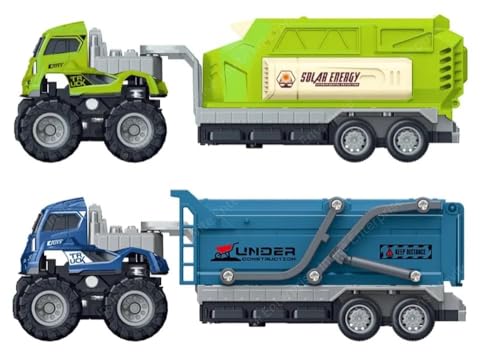 Image of 1:43 Metal Toys Alloy Diecast Truck Set Toy, Diecast Miniature Car Model (Pack of 2-Multicolor) (Engineering Transport Truck)