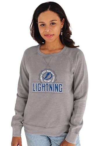 Tampa Bay Lightning NHL Officially Licensed Women's Crewneck Sweatshirt Burnout Light Gray, Large