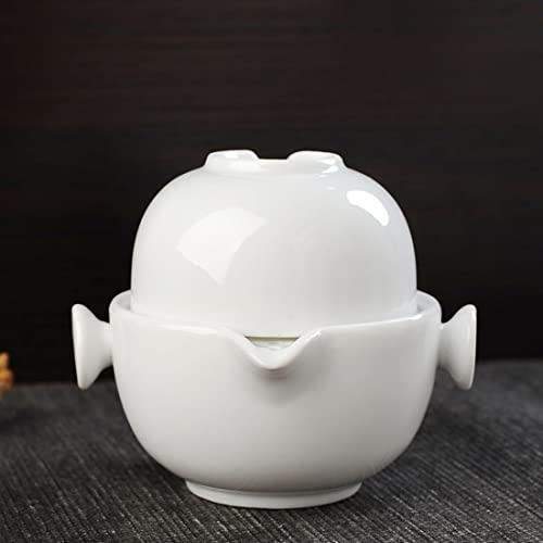 Image of Liang baobao Convenient Teapot Cup Porcelain Teacup White Glazed Travel tea set (White)