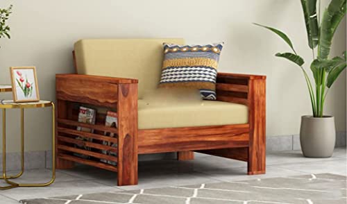 Image of Sheesham Wood Sofa Set Single 1 Seater Living Room | One Seater Sofa Set | Without Pillow | 1 Seater Sofa Sets Wooden | 1 Seater Sofa Set | HoneyFinish