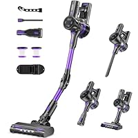 Cordless Vacuum Cleaner, Cordless Stick Vacuum with LED Display & Foldable Lightweight Design, 40KPa/450W/50Mins/3 Modes,Rechargeable Handle Cleaners for Home, Pet Hair, Carpet, Hard Floor(Purple)