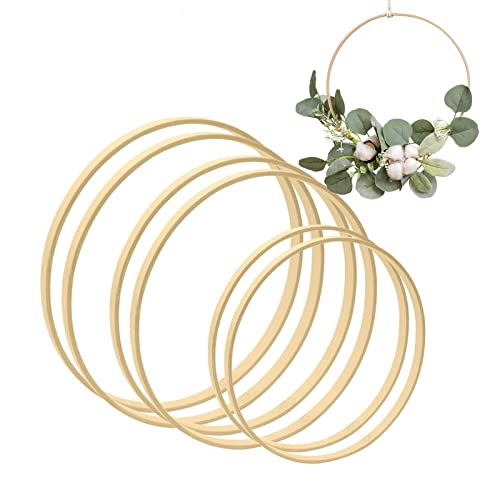 MOJOTIC Holzringe Zum Basteln, Holzringe Makramee, Holzring, Makramee Ringe, Traumfänger Ringe, Traumfänger Ringe Set 6 Stück 3 Größen (10cm/15m/20cm) für Hochzeit Kranz Decor und DIY Handwerk Cover