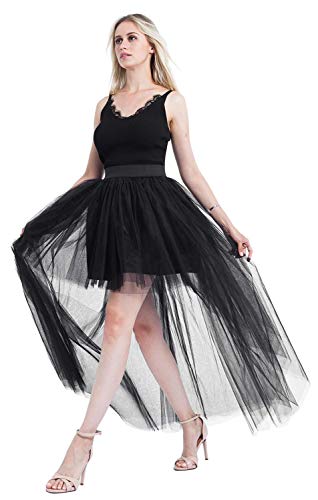 Bellady Women's High Low Mesh Net Lace Overlay Maxi Skirt4