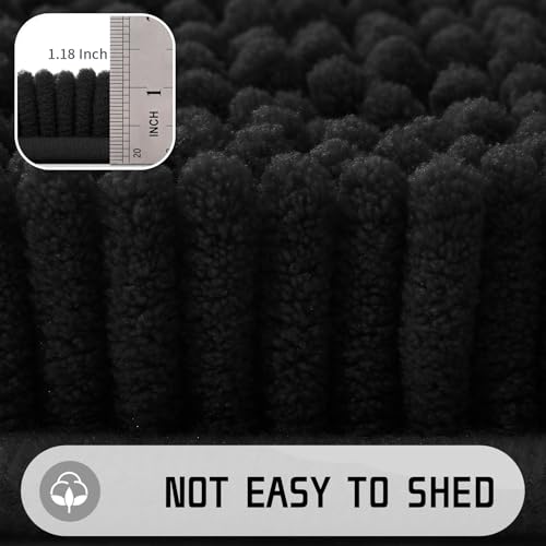 Yimobra Microfiber Luxury Chenille Bath Rug Mat, Soft Shaggy Bathroom Rugs, Super Absorbent and Thick Durable, Non-Slip, Machine Washable, Bath Mats for Bathroom, 24x17,Black