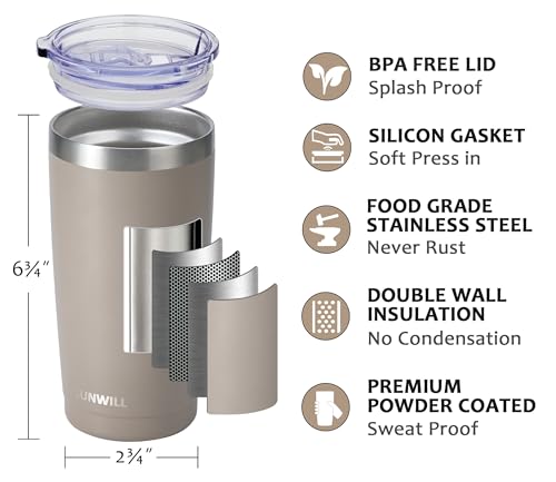 Image of SUNWILL Travel Coffee Tumbler 20 oz, Insulated Mug with Lid, Stainless Steel Cup for Outdoor, Powder Coated Taupe