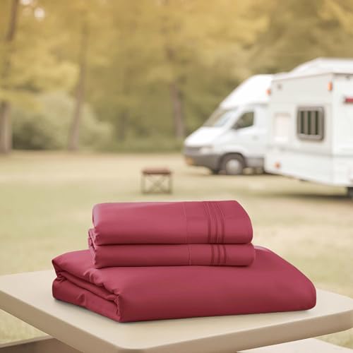 Nestl Burgundy Red Short Queen Sheets for RV, Hotel Luxury RV Queen Sheets Set, 4 Piece Fitted Bed Sheet Set and Pillowcases, Super Soft, Wrinkle-Free, and Breathable Camper Bedding