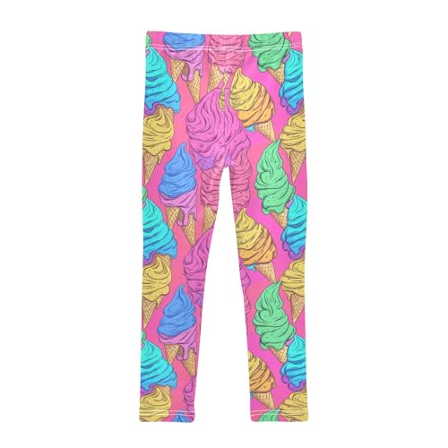 Colorful Pink Ice Cream Girls Casual Leggings for Kids Printed Long Pant Bottoms Stretch and Soft2