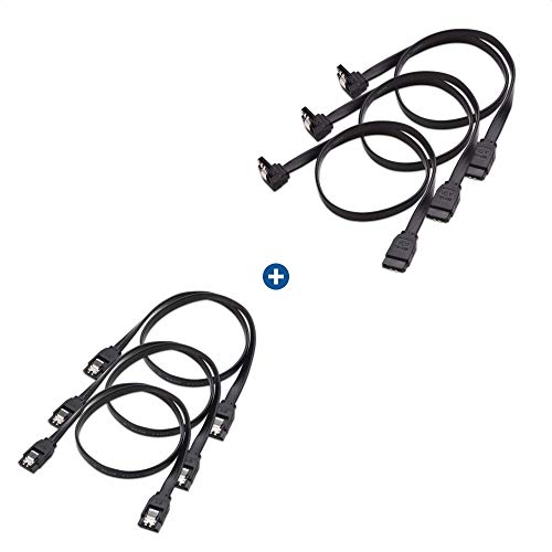 Cable Matters 3-Pack 90 Degree Right Angle SATA III 6.0 Gbps SATA Cable (SATA 3 Cable) Black - 18 Inches & 3-Pack Straight SATA III 6.0 Gbps SATA Cable