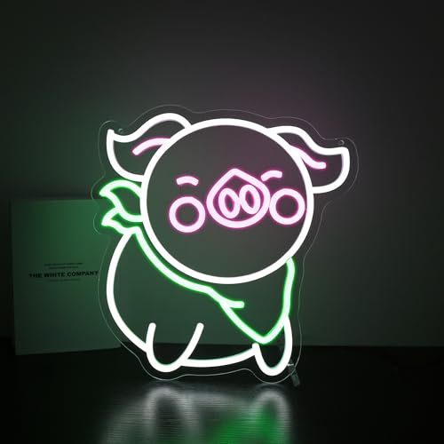 Image of Pig Neon Sign - HSJNJKFU Neon Signs for Wall Decor Animal Led Sign Light Up Sign for Room Birthday Party Home - LED Neon USB Powered