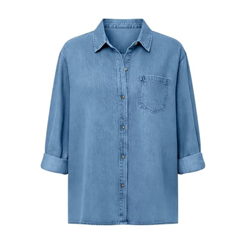 Denim Shirt Women Button Down Collared Jean Shirt Long Sleeve Denim Blouse - image 4