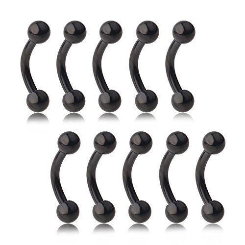 Ruifan Lot of 10 Eyebrow Piercing Jewelry Curved Barbell with Ball Kit Eyebrow Tragus Lip Ring 16g 6mm 8mm 10mm 12mm