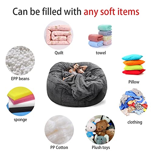 Bean Bag Chairs, 7Ft Giant Bean Bag Chair For Adults, Big Bean Bag Cover Comfy Large Bean Bag Bed (No Filler, Cover Only) Fluffy Lazy Sofa (Dark Grey), 7Ft(180*80Cm)(White) #TOP4