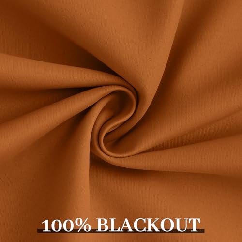 Yakamok Room Darkening 100% Blackout Curtains Grommet Window Treatments with 2 Thick Layers-Burnt Orange Thermal Insulated Drapes Set of 2 Panels for Bedroom Living Room 52 Inches by 84 Inches Length