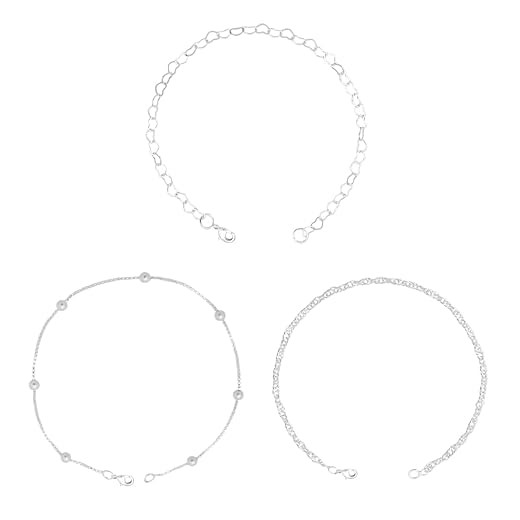 Kit 3 Pulseiras Singapura, Coração, Bolinha Folheadas Premium Prateado Conjunto Três Peças
