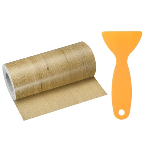 Image of HARFINGTON Wood Grain Repair Tape 4 Inch x 33ft Self Adhesive Repair Patch Tape Simulated Wooden Floor Tapes with Plastic Scraper for Tables Doors Windows Furniture, Khaki Wood