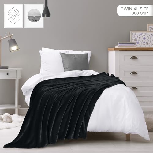 Image of Utopia Bedding Fleece Blanket Twin XL Size Black 300GSM Luxury Anti-Static Fuzzy Soft Microfiber Dorm Bed Blanket (90x76 Inch)