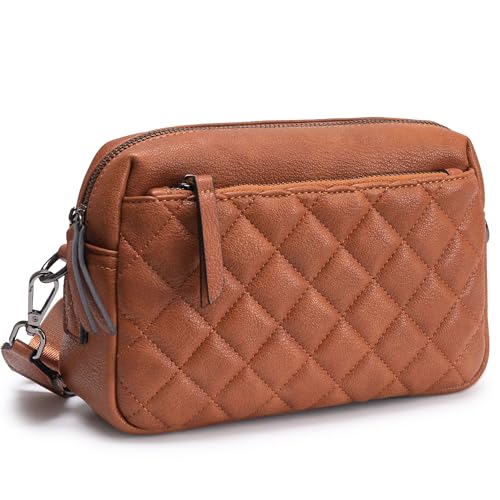Image of Alldaily Small Triple Zip Crossbody Purse for Women, Vegan Leather Phone Bag with Wide Shoulder Strap