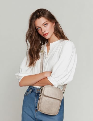 Image of Yarnic Small Crossbody Bag, Vegan Leather Cell Phone Purse for Women, Vintage Wallet Bag with Card Slots