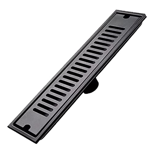 Canaleta de Ducha, 30 X 10cm Desague de Ducha Rectangular de Acero Inoxidable con Tapa de Rejilla Extraíble y Filtro, Drenaje Rápido, Sumidero Ducha Negro para Baño, Cocina, Balcón