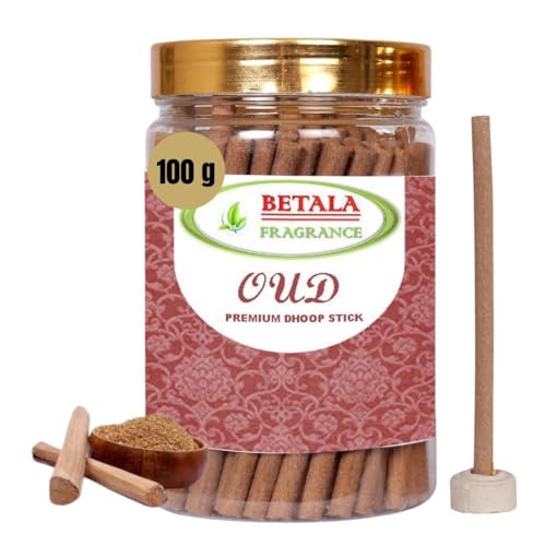 Image of Betala Fragrance Oud /Agarwood Flavour Dhoop Sticks for Pooja, Pack of 100 Gm Dhup Batti with Holder, Agarbatti, Incense Stick, Sandal, Cones, Cup, Sambrani (100 Gm, Oud)