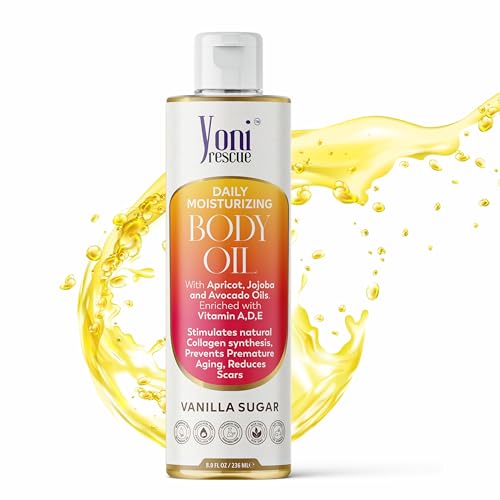 Daily Skin Moisturizing Body Oil with Apricot, Jojoba, Avocado & Vitamin E Oil | Hydrating & Nourishing for all Skin types | After Shower oil 8oz Vanilla Sugar Scented
