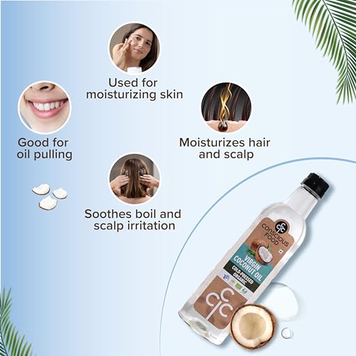 Image of Conscious Food Cold Pressed Virgin Coconut Oil, 500 ml | Organic | Boosts Heart Health, Good for Skin Care | Pure Coconut Oil with Rich Aroma | For Cooking, Hair Care, Oil Pulling | Pet Bottle