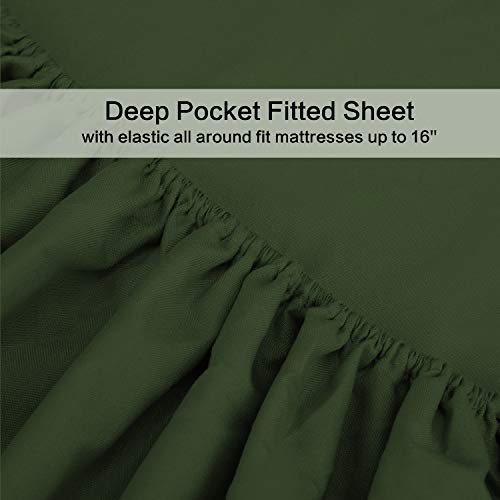 Image of Best Season 4 Piece Bed Sheet Set (Queen Size Olive Green) 1 Flat Sheet,1 Fitted Sheet and 2 Pillow Cases,100% Brushed Microfiber 1800 Luxury Bedding,Deep Pockets,Extra Soft & Fade Resistant