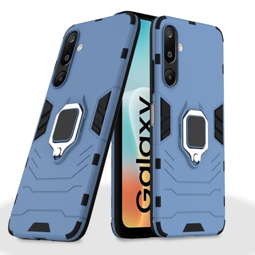 Image of Pikkme Back Cover for Samsung Galaxy M16 5G | 360 Protection Case | Ring Holder Stand D5 Tough Armor Bumper Case (Blue)