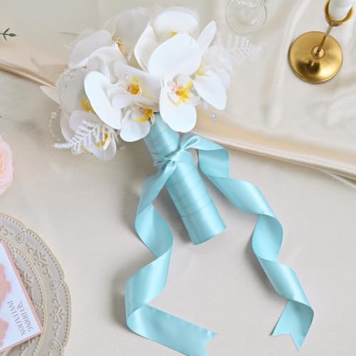 Image of Double Face Light Blue Satin Ribbon 1-1 /2 inch X 50 Yards Polyester MLight Blue Ribbon for Gift Wrapping Very Suitable for Weddings Party Hair Bow Invitation Decorations and More