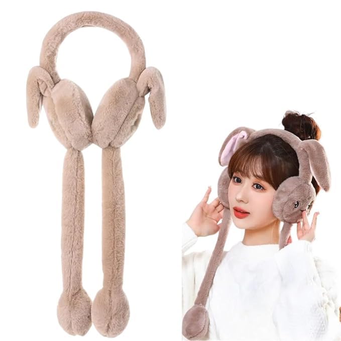 Bunny Cap with Moving Ears | Winter Ear Muffs for Kids & Girls 