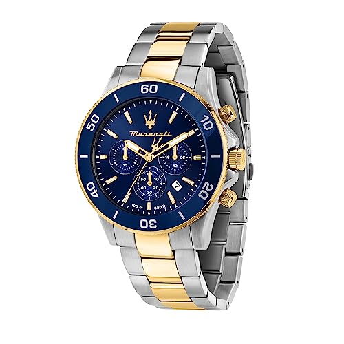 Maserati Stainless Steel Lifestyle Date Chronograph Analog Dial Color Blue Men Watch - R8873600006, Gold Band (B0CC2K3FFG) Amazon Price History, Amazon Price Tracker