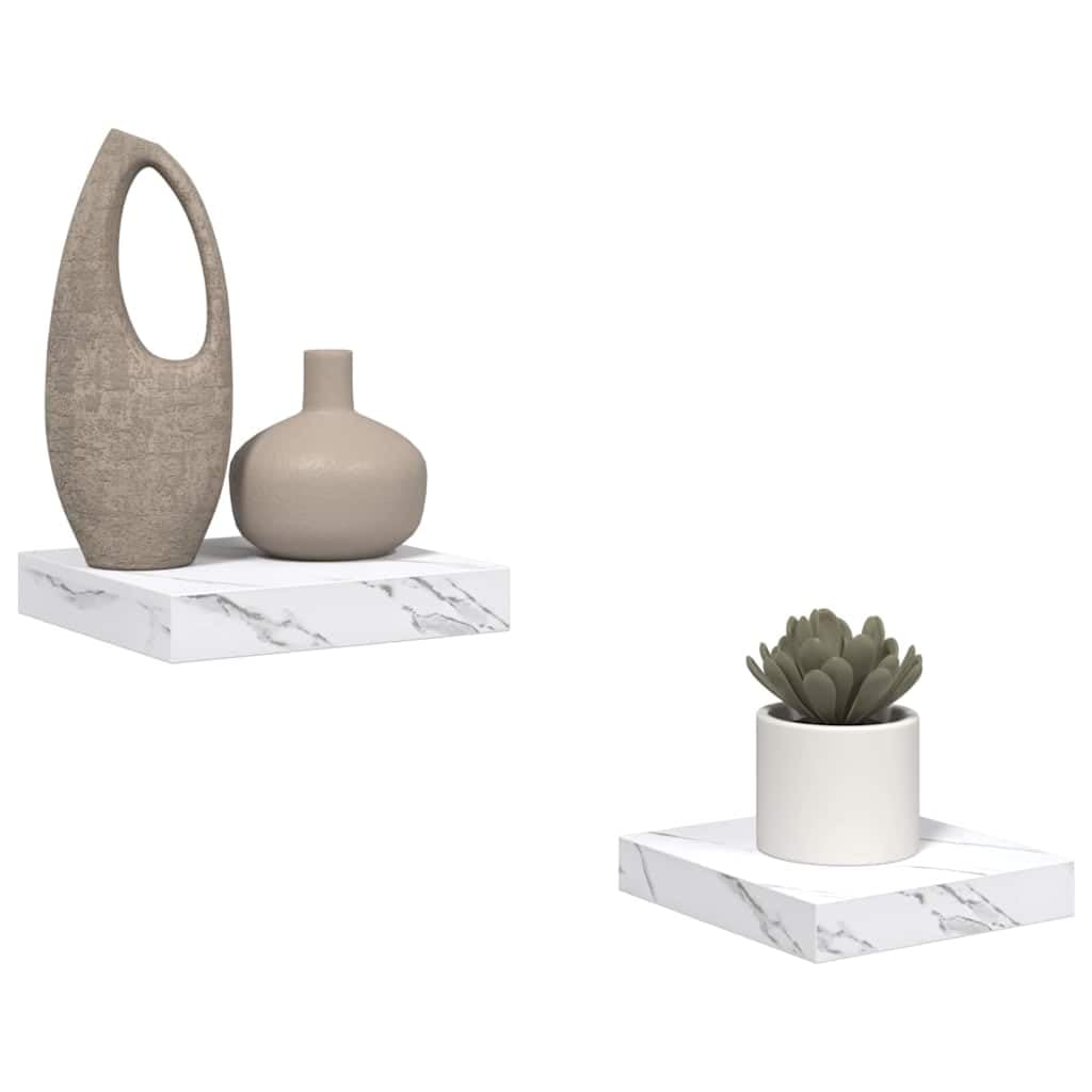 vidaXL Wall Shelf 2 pcs White Marble 23 x 23.5 x 4 cm Engineered Wood, Modern Wall Shelf, Rectangular, Durable Home Furniture, Storage Solution for Living Room, Bedroom, Kitchen, Bathroom