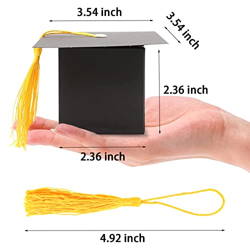30Pcs Graduation Cap Gift Boxes, Graduation Candy Box with Graduation Stickers, Black Grad Cap Treat Cake Chocolate Biscuit Card Box Yellow Tassel, Graduation Decorations for Graduation Ceremony Party - Thumbnail 3