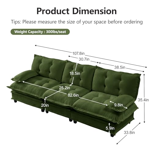 Image of 108 inch Sectional Sleeper Sofa, Modular Deep Seat Couches for Living Room Apartment, Flexible Module Combination Cloud Sofa with Spring Support, Easy Assembly, Dark Green