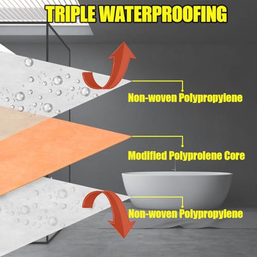 Waterproof Membrane for Shower 3.8 ft x 87 ft / 324 Square Feet Waterproofing Shower Membrane 25.6mil Thickness Waterproof for Sauna Bathroom Walls Tile Underlayment 324 sqft Polyethylene Fabric Roll - Image 4