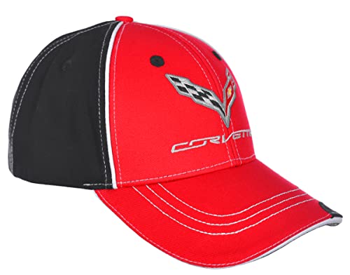 Image of JH DESIGN GROUP Men's Chevy Corvette C7 Logo Cap Adjustable Red & Black Hat