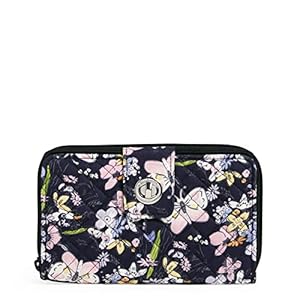 Vera Bradley Women’s Cotton Turnlock Wallet With RFID Protection, Bloom Boom Navy – Recycled Cotton, One Size