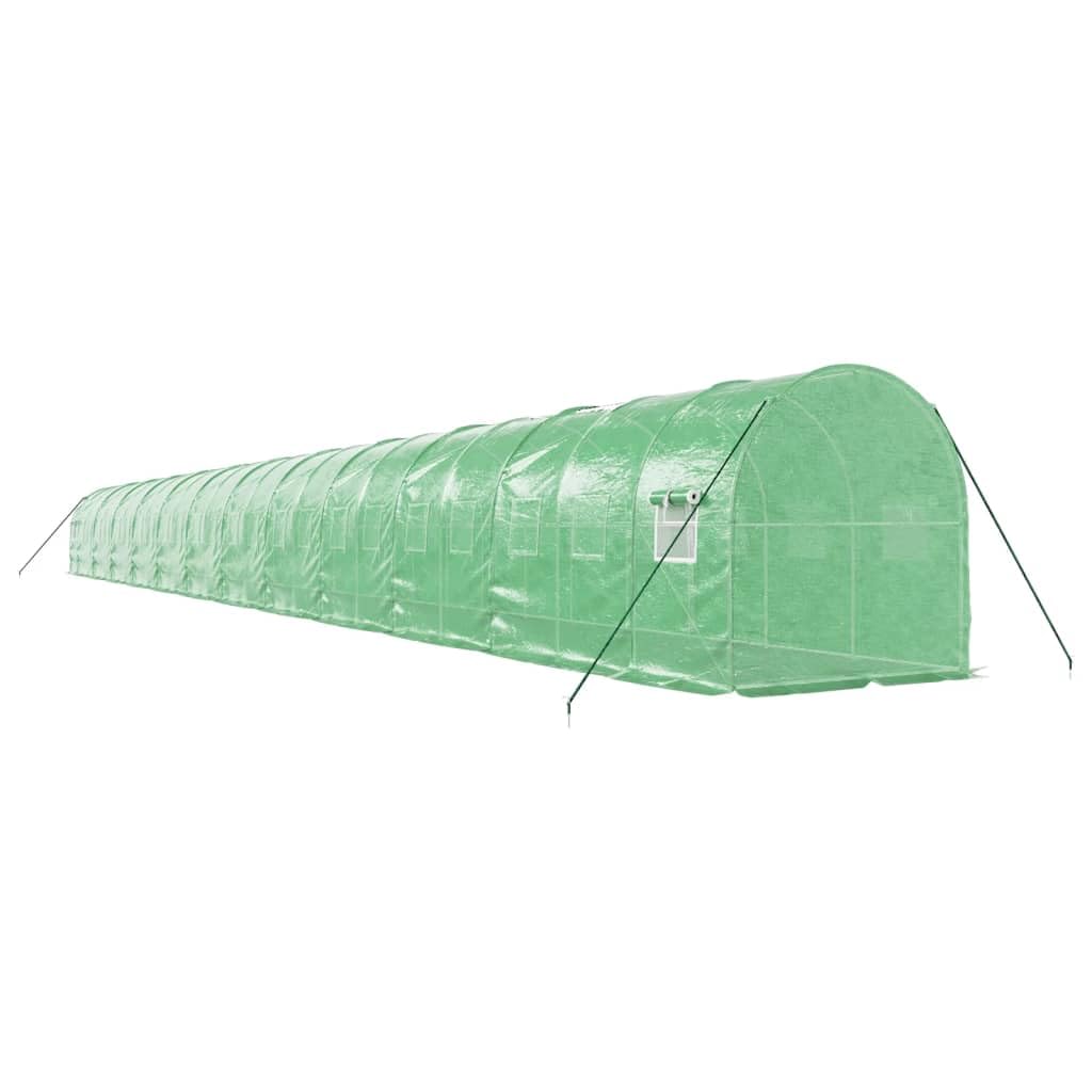 Szklarnia ze stalową ramą, zielona, tunel foliowy 24 x 2 x 2 m, 48 m², szklarnia z folią PE, szklarnia na pomidory, inspekt, domek dla roślin, wentylacja, ochrona przed mrozem, ochrona przed