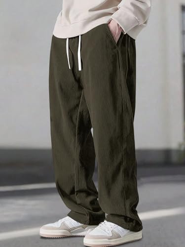 Image of Pinkmint Men's Stretchable Ribbed Track Pants | Poly Lycra Relaxed Fit Trousers | Elastic Waist Drawstring Joggers | Casual, Gym, Lounge Wear for Men