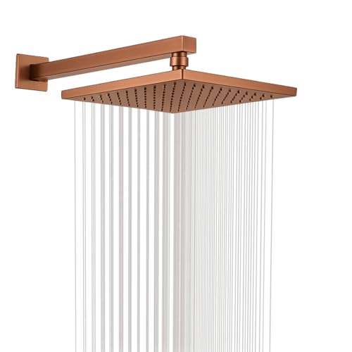 Image of ZAP OHSQ65 360 Degree Rotation Rose Gold Square Overhead Shower SUS304 Stainless Steel | Anti-MIcrobial Silicon Nozzle, Ultra Thin & Lightweight- 6 x 6 inch Showerhead with 15 Inch Rod