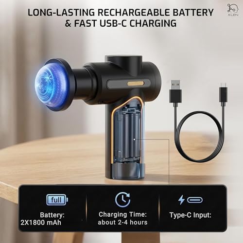 Image of KLEN Rechargeable Massage Gun with Dual Hot & Cold Therapy Heads, Deep Tissue Handheld Massager Machine for Body Pain, Neck, Back, Shoulders, Legs and Muscle Recovery