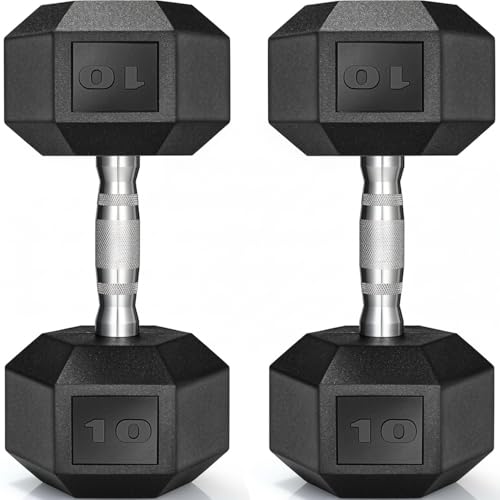 Hexagonal Haltère 10 à 25 kg Professionnel de Musculation ou de Gymnastique à Domicile poignée Ergonomique antidérapante Homme et Femme (2 x 10 kg - Noir)
