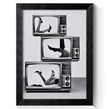 Retro TV High Heels Canvas Wall Art, Black White Vintage Television Poster for Room Aesthetic, Trendy Woman Legs Painting Print, Surreal Fashion Picture Wall Decor 8x10in Black Framed
