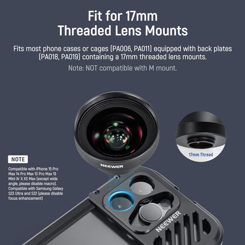 Image of Neewer Hd 18Mm 100 Wide Angle Lens Only For 17Mm Thread Backplate, 0.5X Magnification Compatible With Smallrig Iphone Samsung Phone Cage With 17Mm Lens Adapter, Ls-42,Multi Color