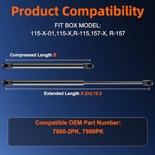 Euplokeer Qty (2) 21-0370 7900-2pk Weatherguard Tool Box Parts Accessories, 12IN C16-11028 Gas Shock Strut Lift Support for Weather Guard Gull Wing Tool Box Aluminum, Truck Camper Shell Bed Toolbox.