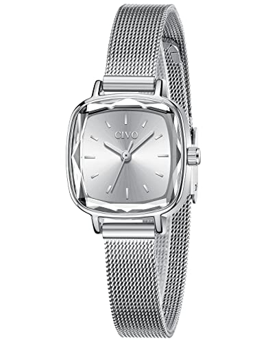 CIVO Reloj Mujer Inoxidable Diseñador Señoras Acero Minimalista Impermeable Simple Moda Cuarzo Analógicos Plateado