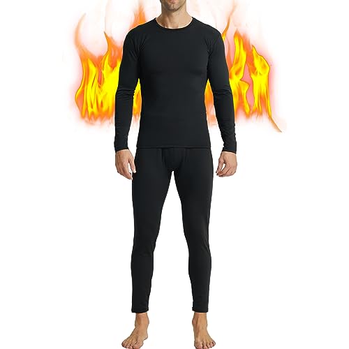 Thermal Underwear for Men Long Johns Fleece Lined Long Underwear Winter Warm BaseLayer Top Pants for Cold Weather Medium Black